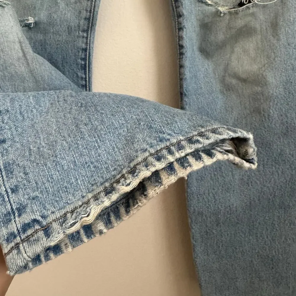Vintage 90s Levis 501s Thrashed Light Wash Mens 34 x 30 Distressed Red Tab Jeans